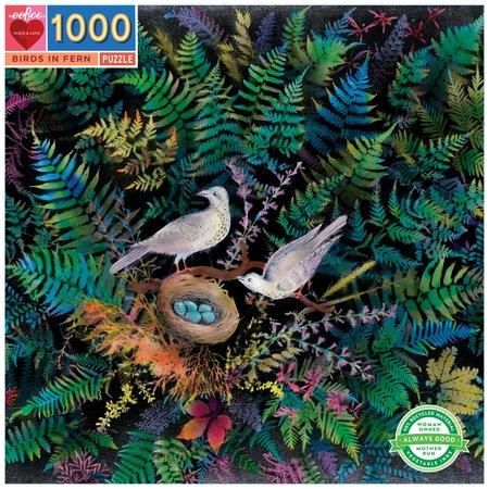 EEBOO Čtvercové puzzle Ptáci v kapradí 1000 dílků - obrázek 1