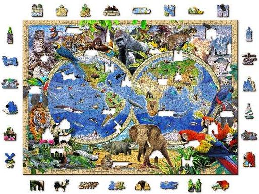 WOODEN CITY Dřevěné puzzle Mapa Říše zvířat 2v1, 1010 dílků EKO - obrázek 1