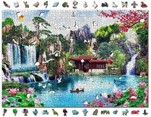 WOODEN CITY Dřevěné puzzle Vodopády v japonské zahradě 2v1, 2000 dílků EKO - obrázek 1