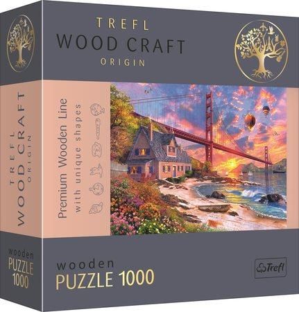 TREFL Wood Craft Origin puzzle Západ slunce nad Golden Gate 1000 dílků - obrázek 1