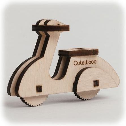 CuteWood Dřevěné 3D puzzle Moped - obrázek 1