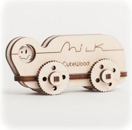 CuteWood Dřevěné 3D puzzle Kamion s mlékem - obrázek 1