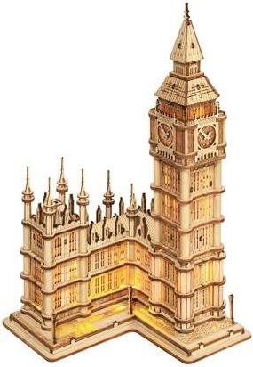 RoboTime dřevěné 3D puzzle hodinová věž Big Ben svítící - obrázek 1