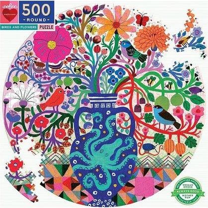 EEBOO Kulaté puzzle Ptáčci s květinami 500 dílků - obrázek 1