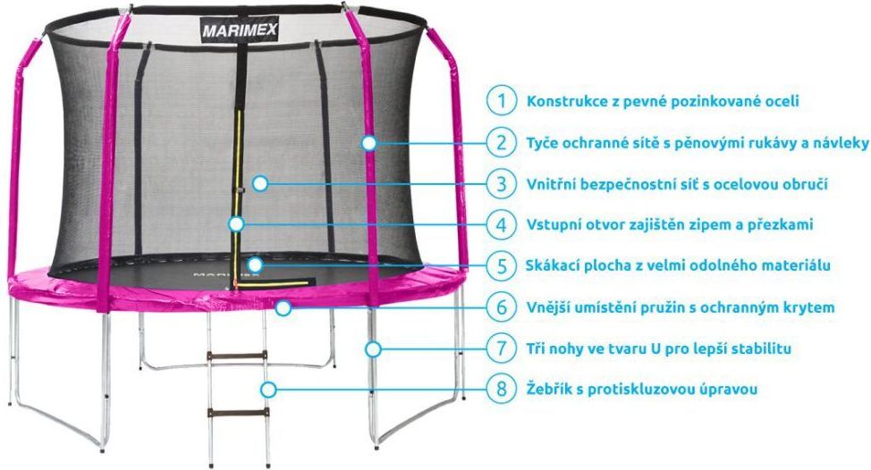 Marimex Trampolína 305 cm růžová + ochranná síť + schůdky - obrázek 4