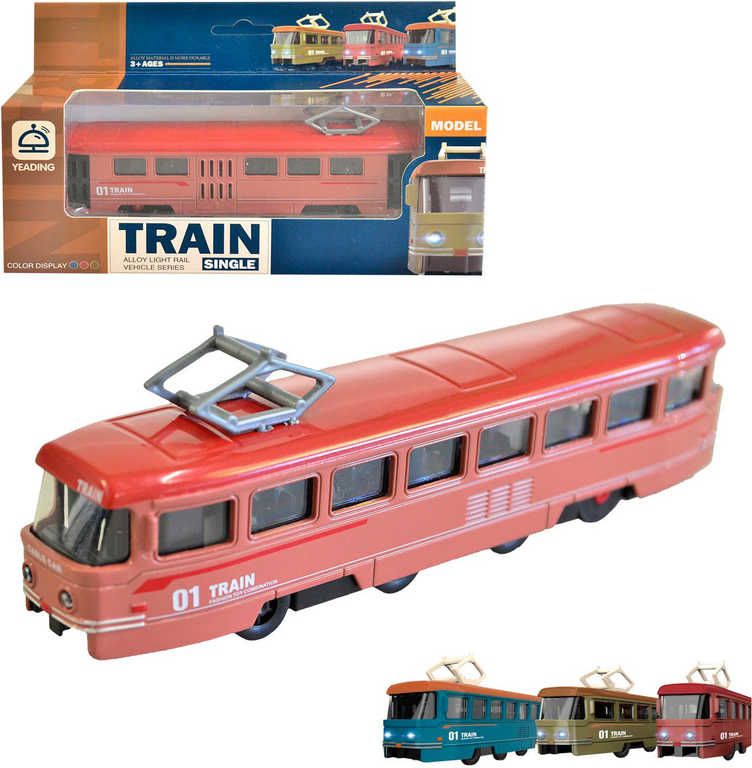 Dudlu Tramvaj kovová 19cm zpětný chod na baterie 3 barvy v krabici Zvuk - obrázek 1