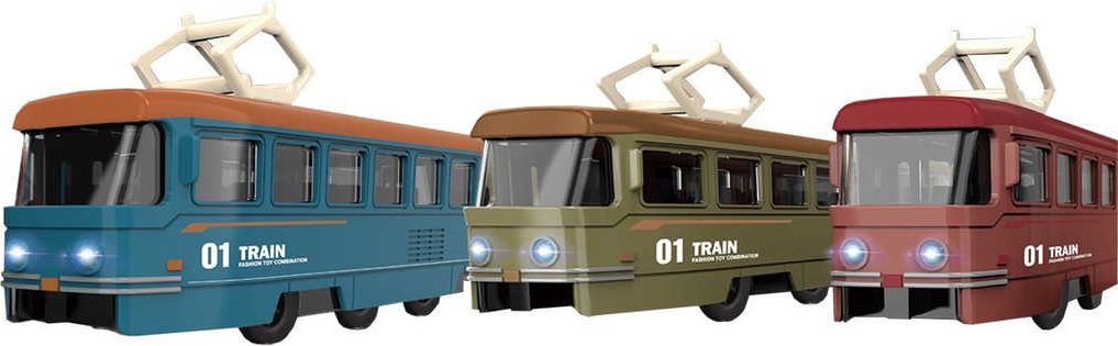 Dudlu Tramvaj kovová 19cm zpětný chod na baterie 3 barvy v krabici Zvuk - obrázek 4