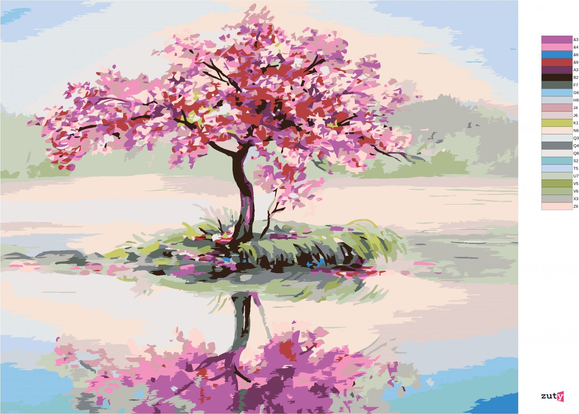 zuty Malování podle čísel - ROZKVETLÁ SAKURA U JEZERA - Rozměr: 40x50 cm, Rámování: Varianta: bez rámu a bez vypnutí plátna - obrázek 10
