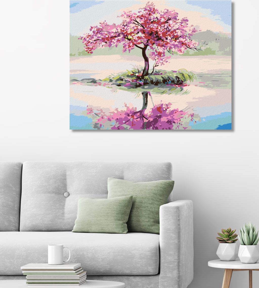 zuty Malování podle čísel - ROZKVETLÁ SAKURA U JEZERA - Rozměr: 40x50 cm, Rámování: Varianta: vypnuté plátno na rám - obrázek 9