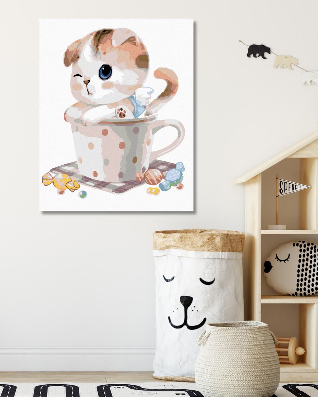 zuty Malování podle čísel - KOTĚ V HRNEČKU - Rozměr: 40x50 cm, Rámování: Varianta: vypnuté plátno na rám - obrázek 4