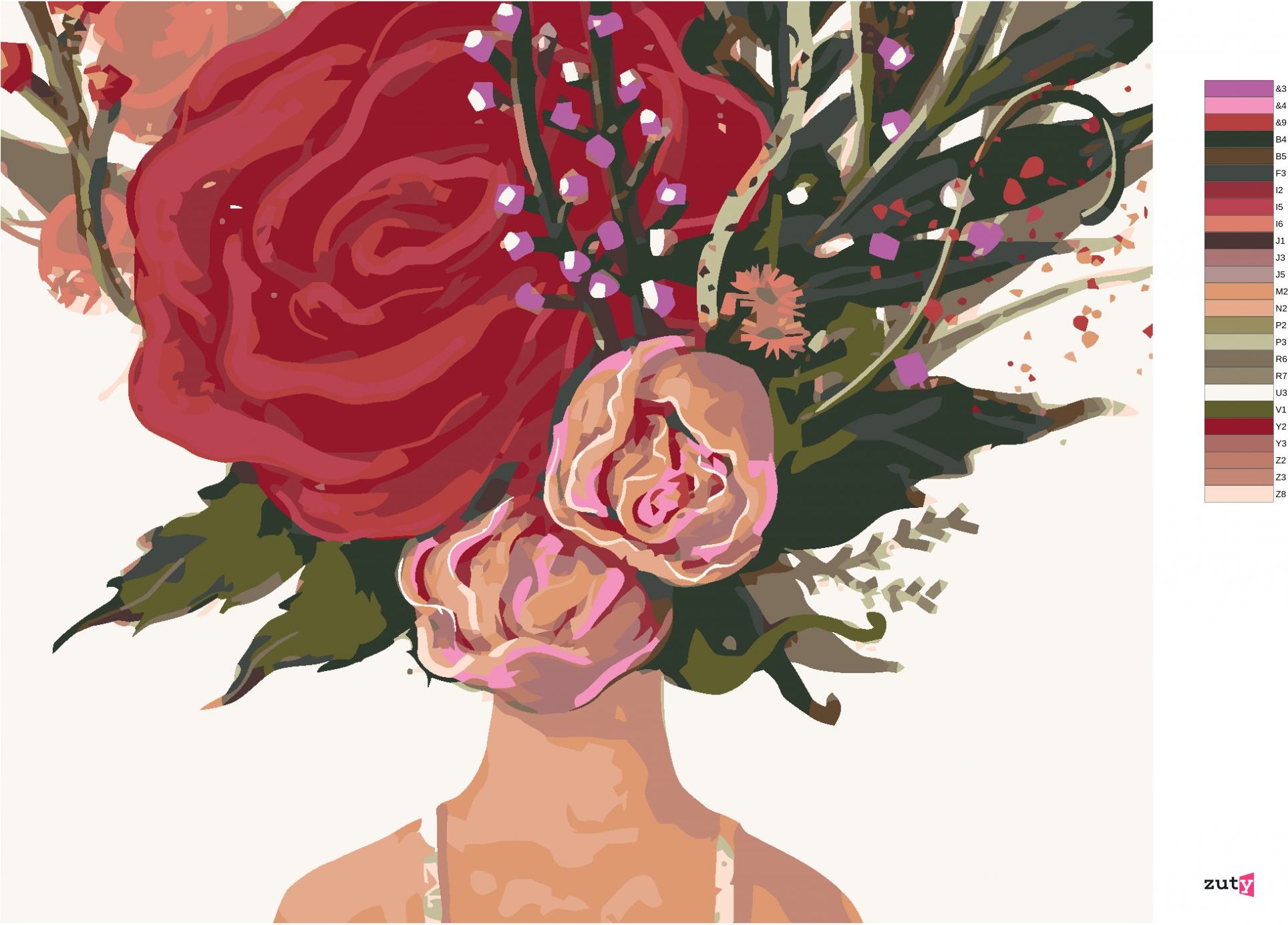 zuty Malování podle čísel - KVĚTINOVÁ ŽENA A RŮŽE - Rozměr: 40x50 cm, Rámování: Varianta: vypnuté plátno na rám - obrázek 10