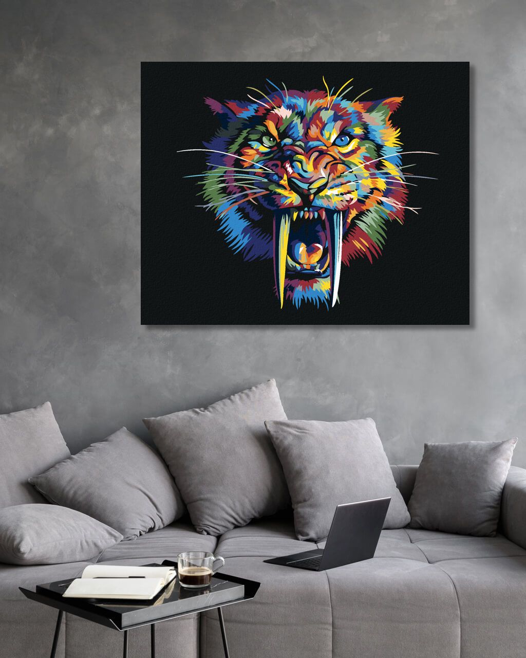 zuty Malování podle čísel - BAREVNÝ ŠAVLOZUBÝ TYGR - Rozměr: 40x50 cm, Rámování: Varianta: vypnuté plátno na rám - obrázek 7