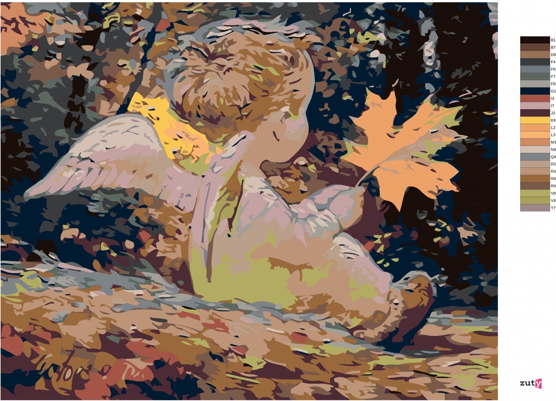 zuty Malování podle čísel - ANDÍLEK S JAVOROVÝM LÍSTKEM - Rozměr: 40x50 cm, Rámování: Varianta: bez rámu a bez vypnutí plátna - obrázek 4