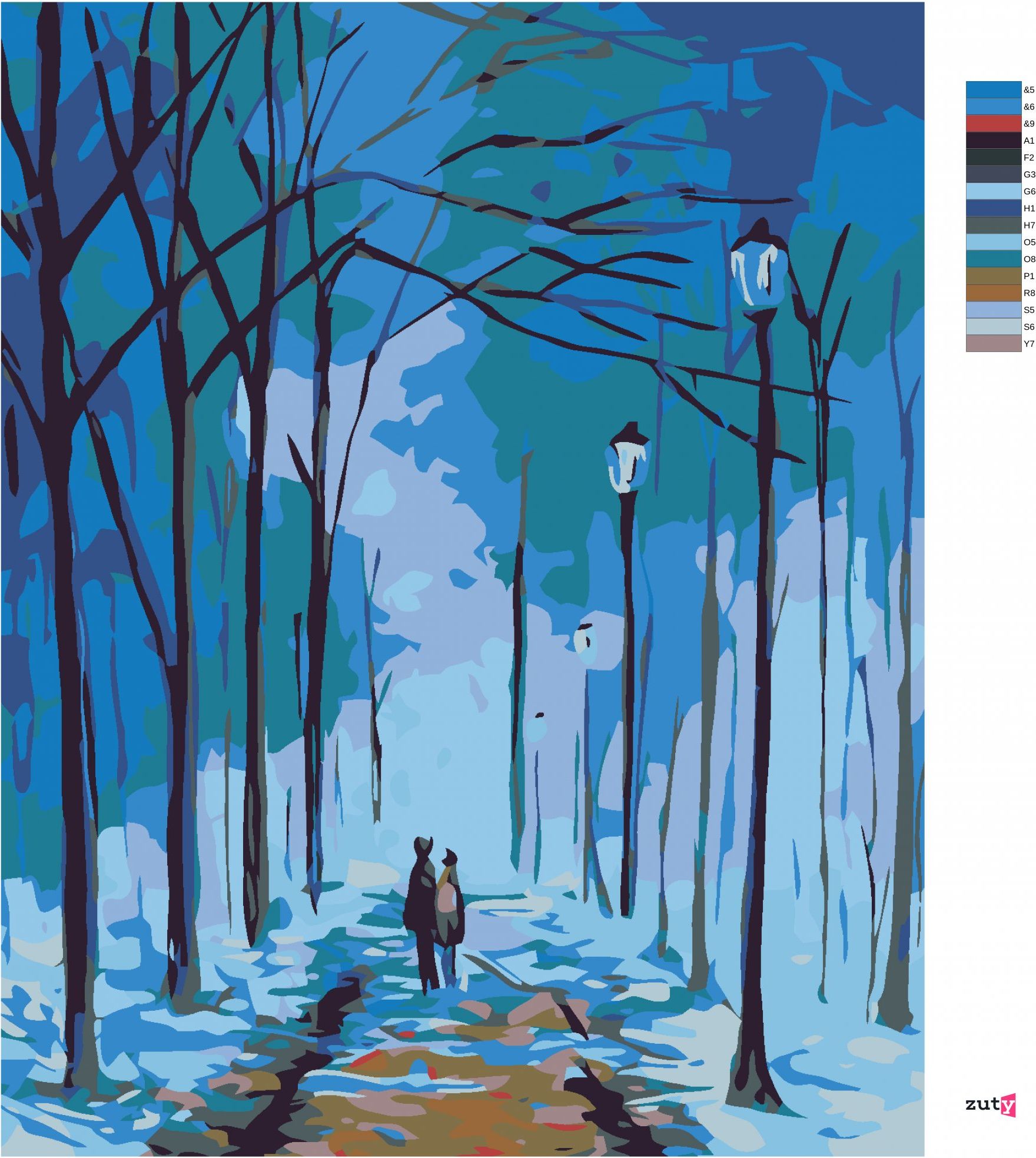 zuty Malování podle čísel - ZIMNÍ PROCHÁZKA POD LAMPAMI - Rozměr: 40x50 cm, Rámování: Varianta: vypnuté plátno na rám - obrázek 4