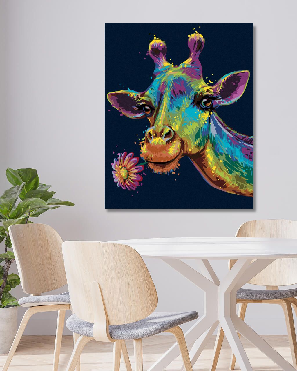 zuty Malování podle čísel - BAREVNÁ ŽIRAFA S KVĚTINOU - Rozměr: 40x50 cm, Rámování: Varianta: vypnuté plátno na rám - obrázek 3