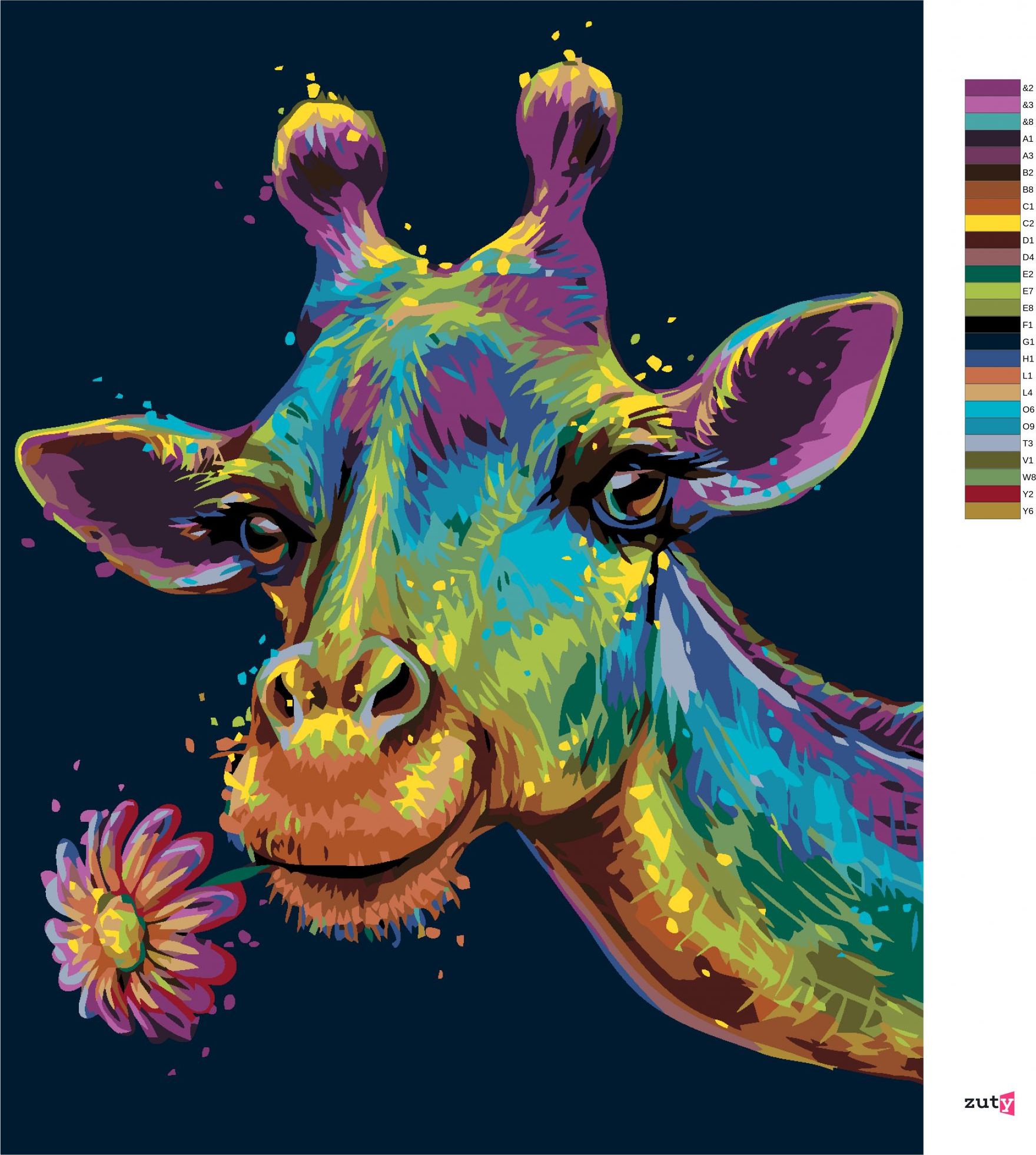 zuty Malování podle čísel - BAREVNÁ ŽIRAFA S KVĚTINOU - Rozměr: 40x50 cm, Rámování: Varianta: vypnuté plátno na rám - obrázek 7