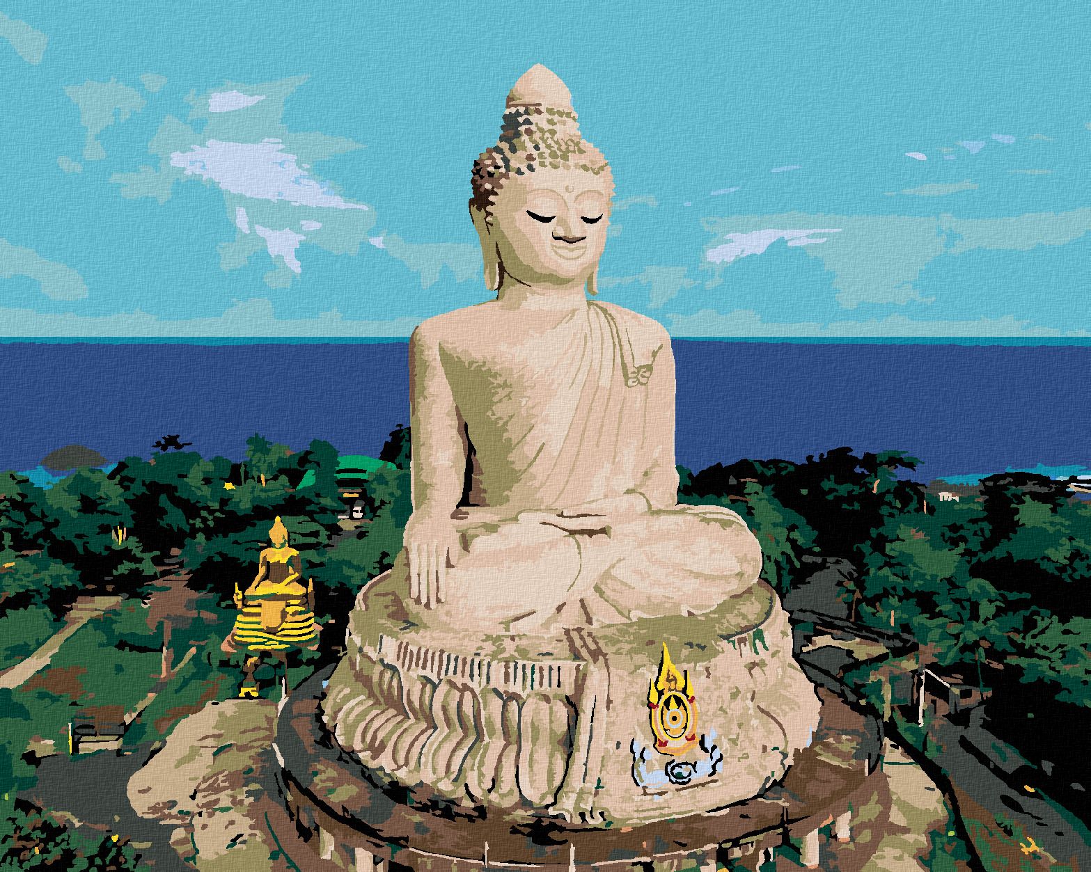 zuty Malování podle čísel - BUDDHA A OCEÁN - Rozměr: 40x50 cm, Rámování: Varianta: bez rámu a bez vypnutí plátna - obrázek 1