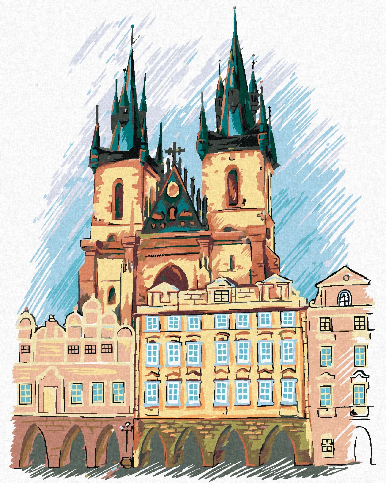 zuty Malování podle čísel - TÝNSKÝ CHRÁM PRAHA - Rozměr: 40x50 cm, Rámování: Varianta: vypnuté plátno na rám - obrázek 1