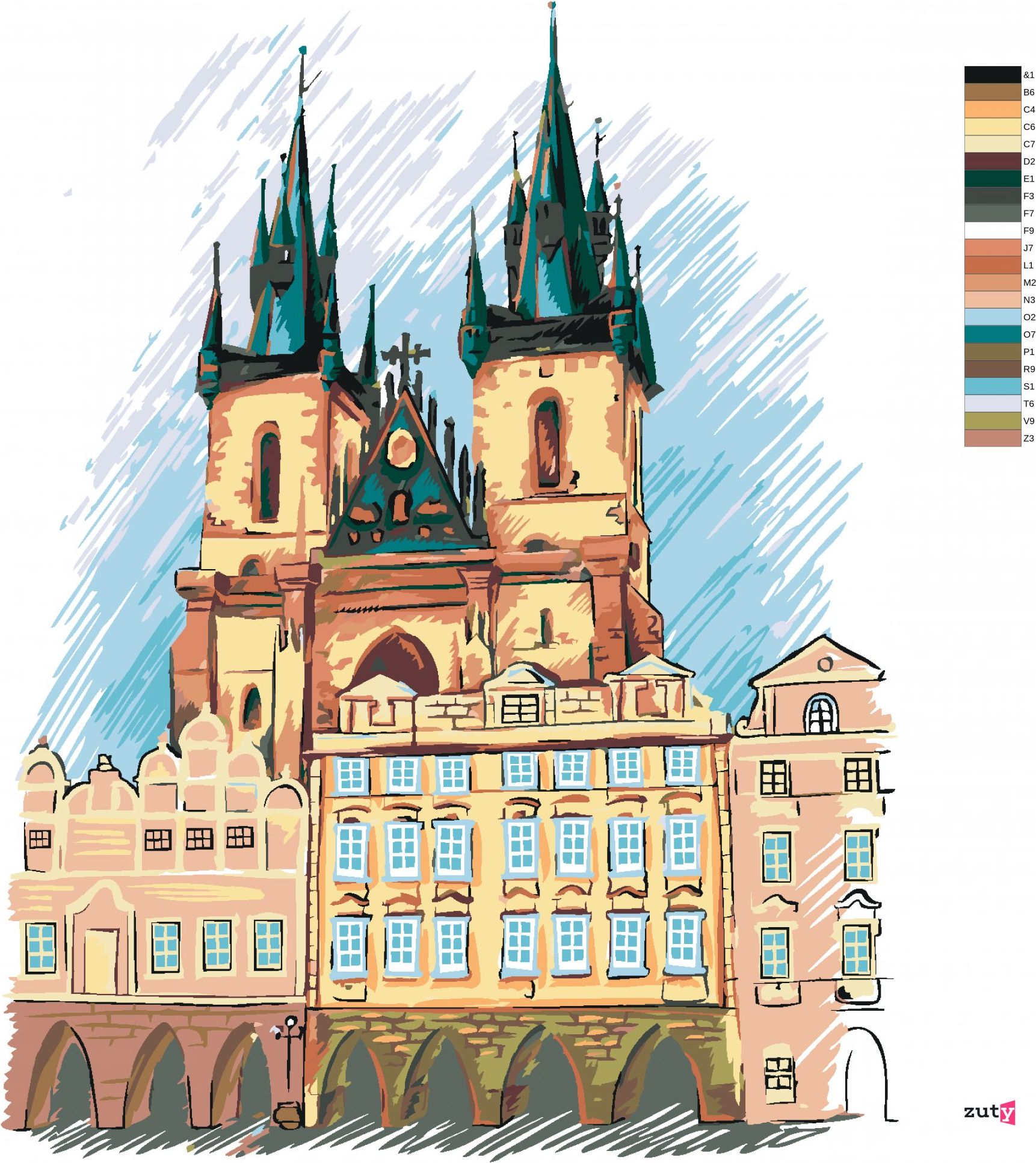 zuty Malování podle čísel - TÝNSKÝ CHRÁM PRAHA - Rozměr: 40x50 cm, Rámování: Varianta: vypnuté plátno na rám - obrázek 5
