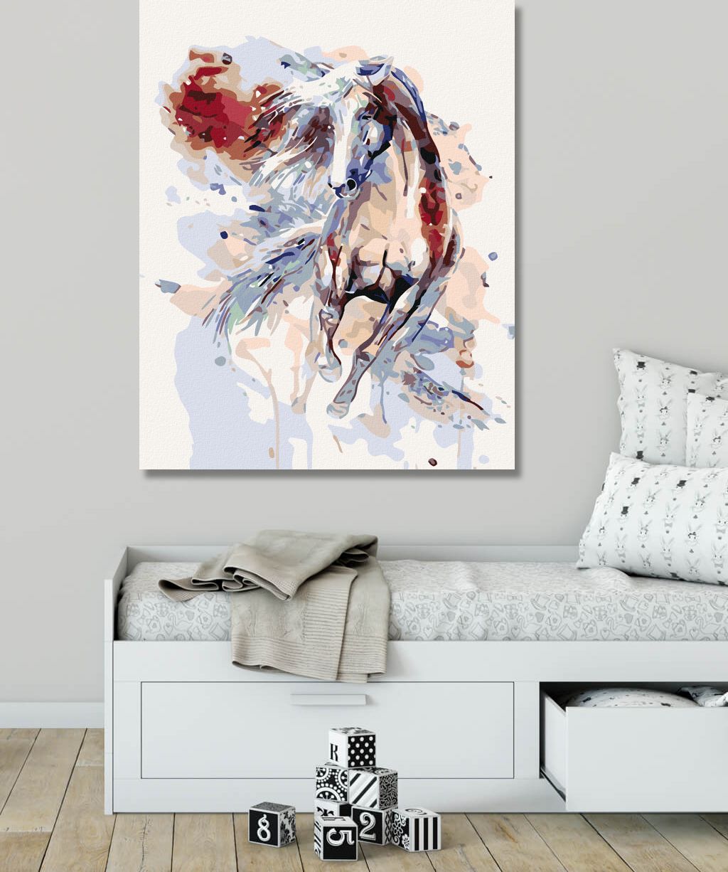 zuty Malování podle čísel - ABSTRAKTNÍ KŮŇ ČERVENÝ - Rozměr: 40x50 cm, Rámování: Varianta: vypnuté plátno na rám - obrázek 3