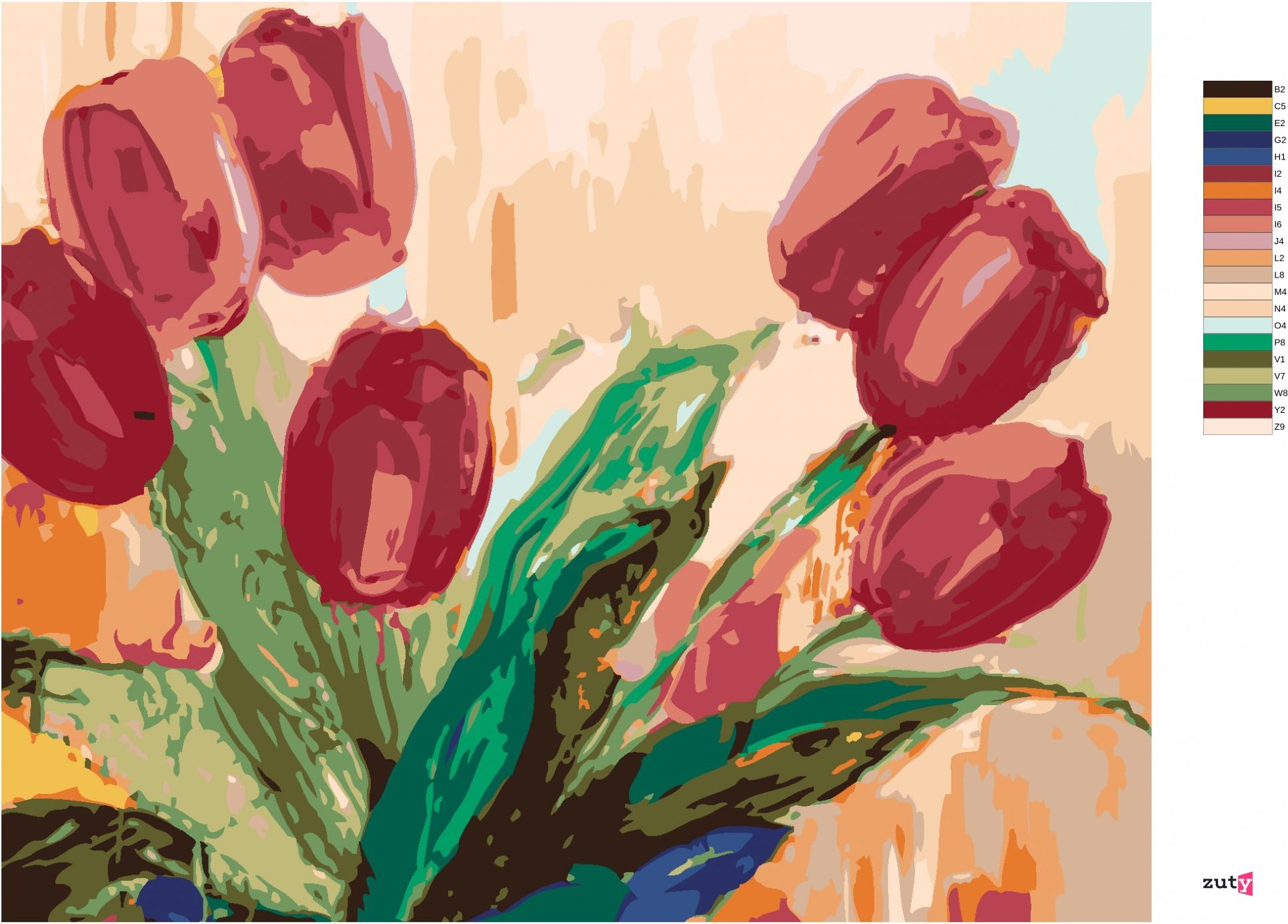 zuty Malování podle čísel - ČERVENÉ TULIPÁNY - Rozměr: 40x50 cm, Rámování: Varianta: vypnuté plátno na rám - obrázek 8