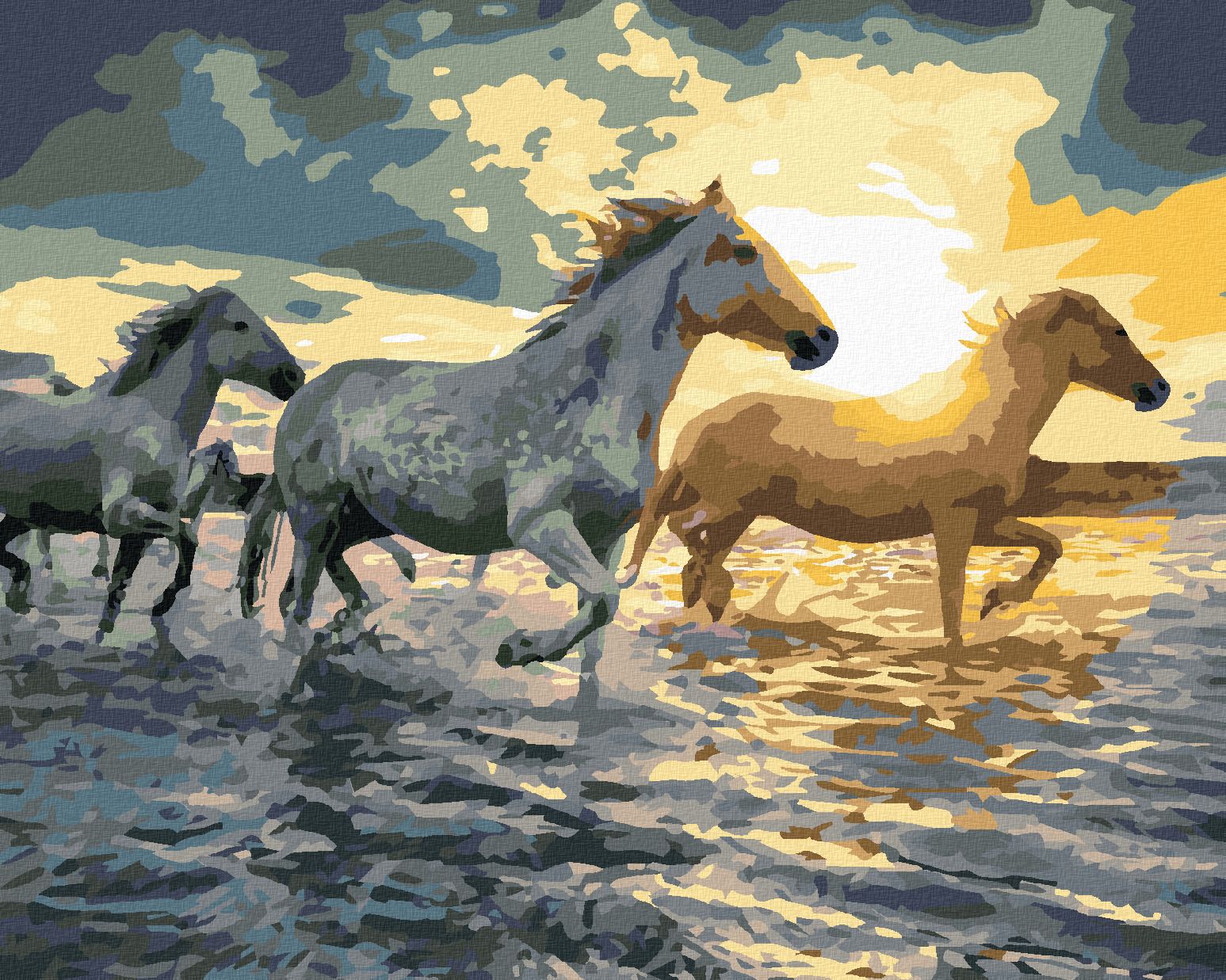 zuty Malování podle čísel - KONĚ VE VODĚ - Rozměr: 40x50 cm, Rámování: Varianta: vypnuté plátno na rám - obrázek 1