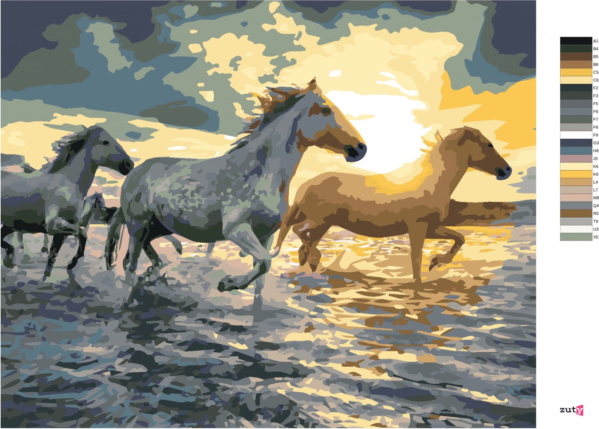 zuty Malování podle čísel - KONĚ VE VODĚ - Rozměr: 40x50 cm, Rámování: Varianta: vypnuté plátno na rám - obrázek 7