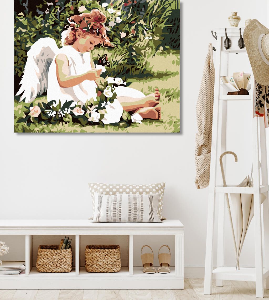 zuty Malování podle čísel - ANDÍLEK MEZI KVĚTINAMI - Rozměr: 40x50 cm, Rámování: Varianta: bez rámu a bez vypnutí plátna - obrázek 2