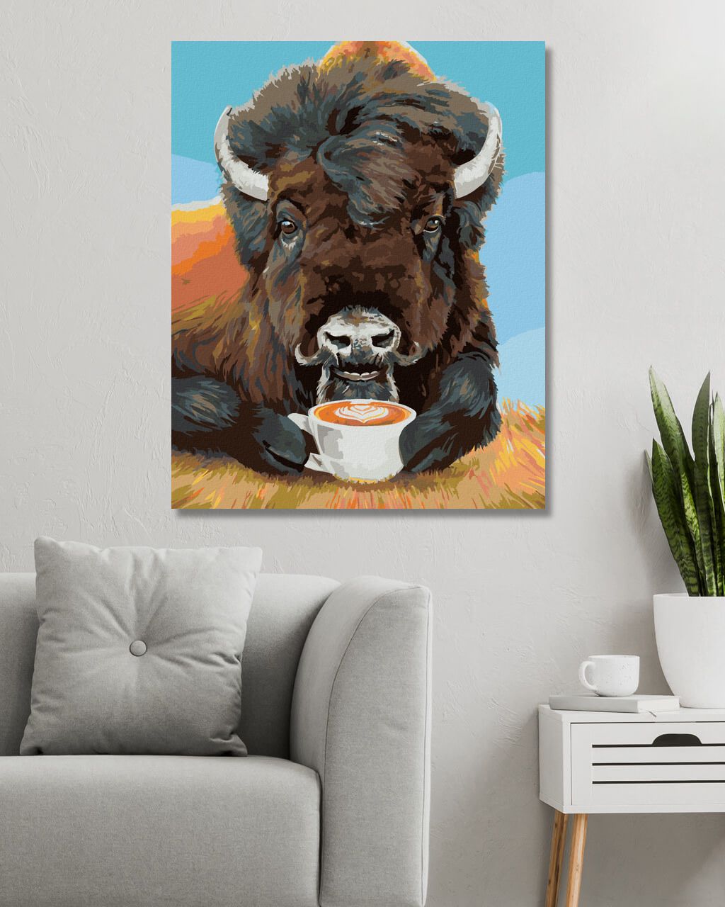 zuty Malování podle čísel - BIZON A KÁVA (HOLLY SIMENTAL) - Rozměr: 40x50 cm, Rámování: Varianta: vypnuté plátno na rám - obrázek 8