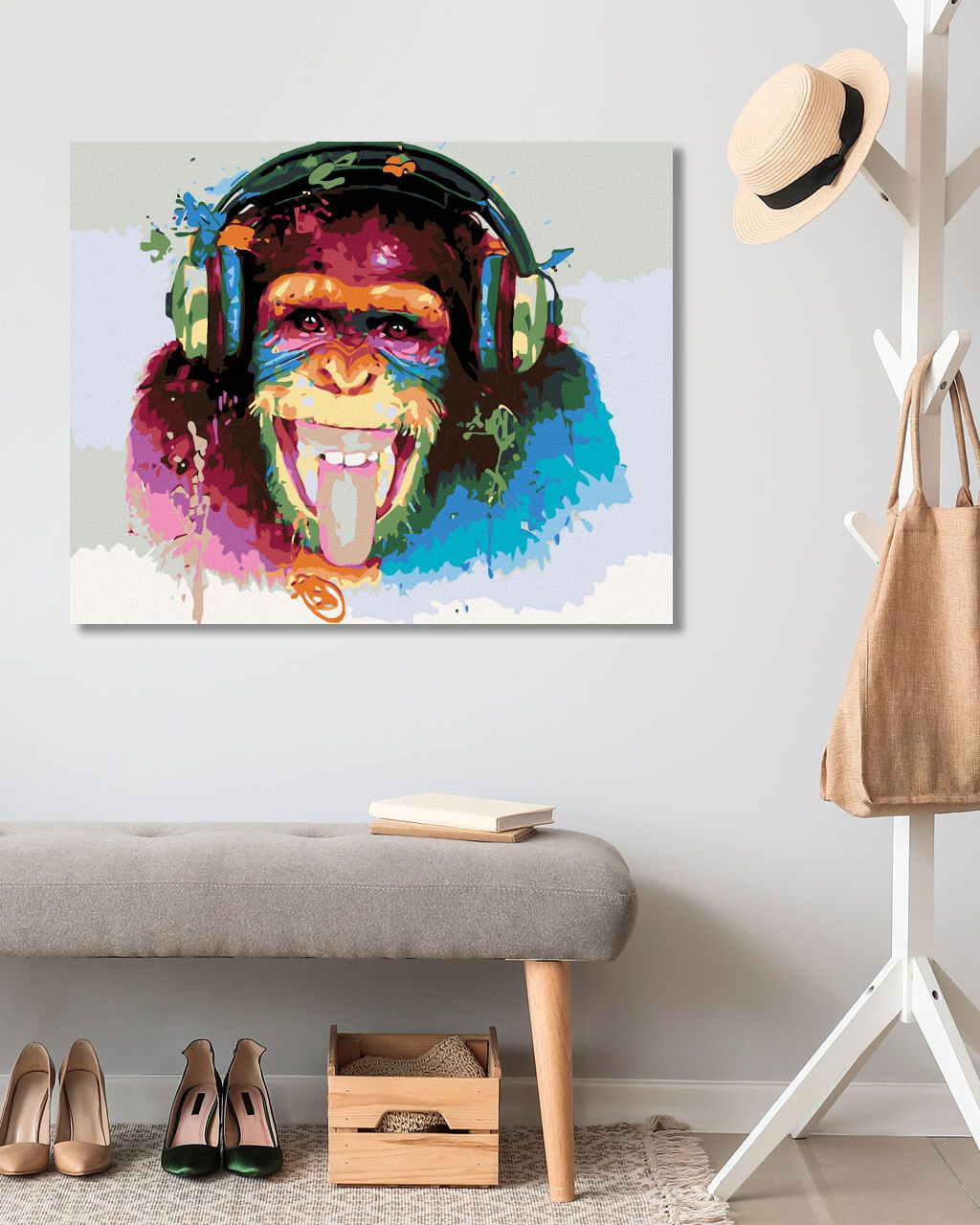 zuty Malování podle čísel - OPICE SE SLUCHÁTKY - Rozměr: 40x50 cm, Rámování: Varianta: bez rámu a bez vypnutí plátna - obrázek 4