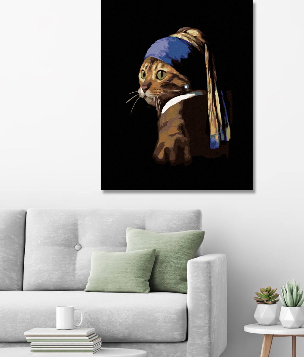 zuty Malování podle čísel - KOČKA JAKO DÍVKA S PERLOU - Rozměr: 40x50 cm, Rámování: Varianta: vypnuté plátno na rám - obrázek 7