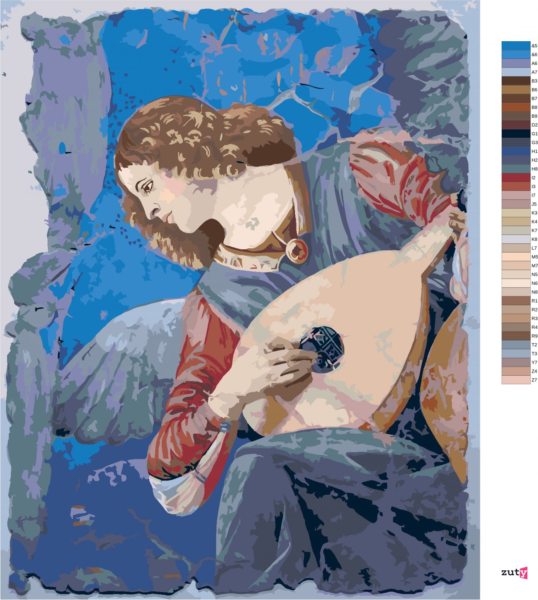 zuty Malování podle čísel - ANDĚL HRAJÍCÍ NA LOUTNU (MELOZZO DA FORLI) - Rozměr: 40x50 cm, Rámování: Varianta: bez rámu a bez vypnutí plátna - obrázek 5