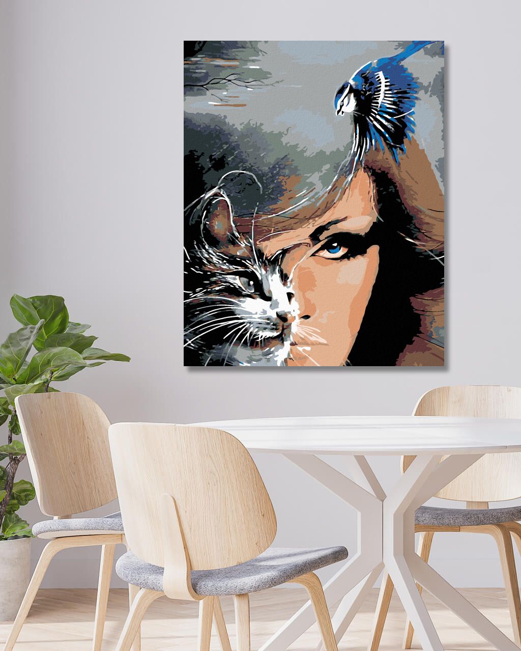 zuty Malování podle čísel - ŽENA KOČKA A MODRÝ PTÁČEK - Rozměr: 40x50 cm, Rámování: Varianta: bez rámu a bez vypnutí plátna - obrázek 5