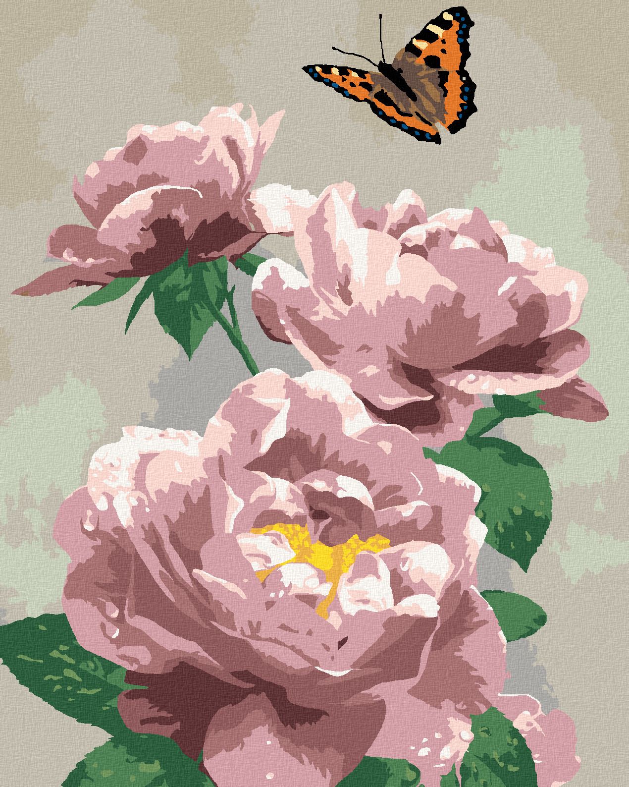 zuty Malování podle čísel - MOTÝL A RŮŽOVÉ RŮŽE (HOWARD ROBINSON) - Rozměr: 40x50 cm, Rámování: Varianta: vypnuté plátno na rám - obrázek 1