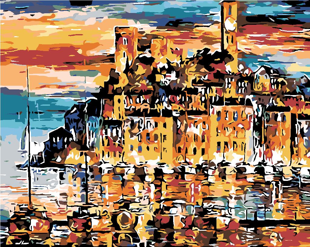 zuty Malování podle čísel - MĚSTEČKO NAD MOŘEM - Rozměr: 40x50 cm, Rámování: Varianta: bez rámu a bez vypnutí plátna - obrázek 6