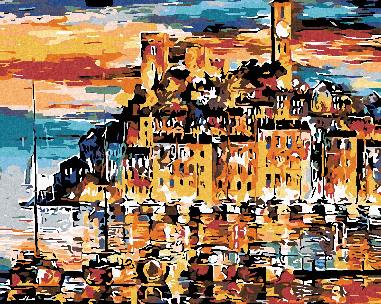 zuty Malování podle čísel - MĚSTEČKO NAD MOŘEM - Rozměr: 40x50 cm, Rámování: Varianta: vypnuté plátno na rám - obrázek 1