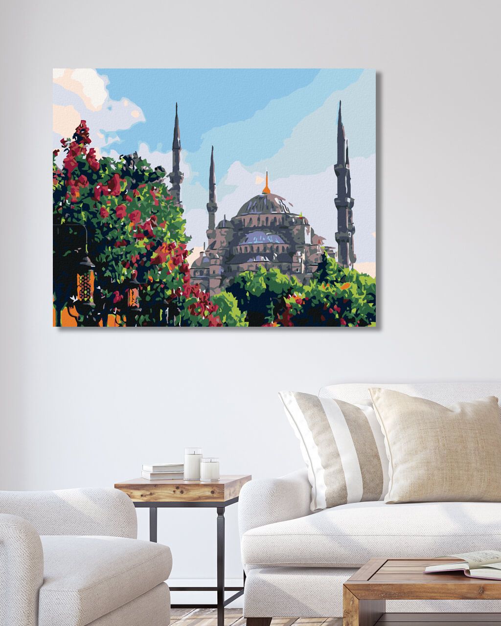 zuty Malování podle čísel - KRÁSNÁ STAVBA V KVĚTINOVÉ ZAHRADĚ - Rozměr: 40x50 cm, Rámování: Varianta: vypnuté plátno na rám - obrázek 3