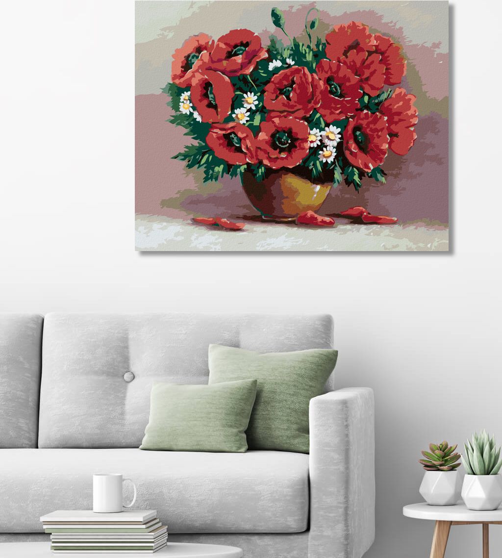 zuty Malování podle čísel - ČERVENÉ KVĚTINY V HNĚDÉ VÁZE - Rozměr: 40x50 cm, Rámování: Varianta: bez rámu a bez vypnutí plátna - obrázek 3