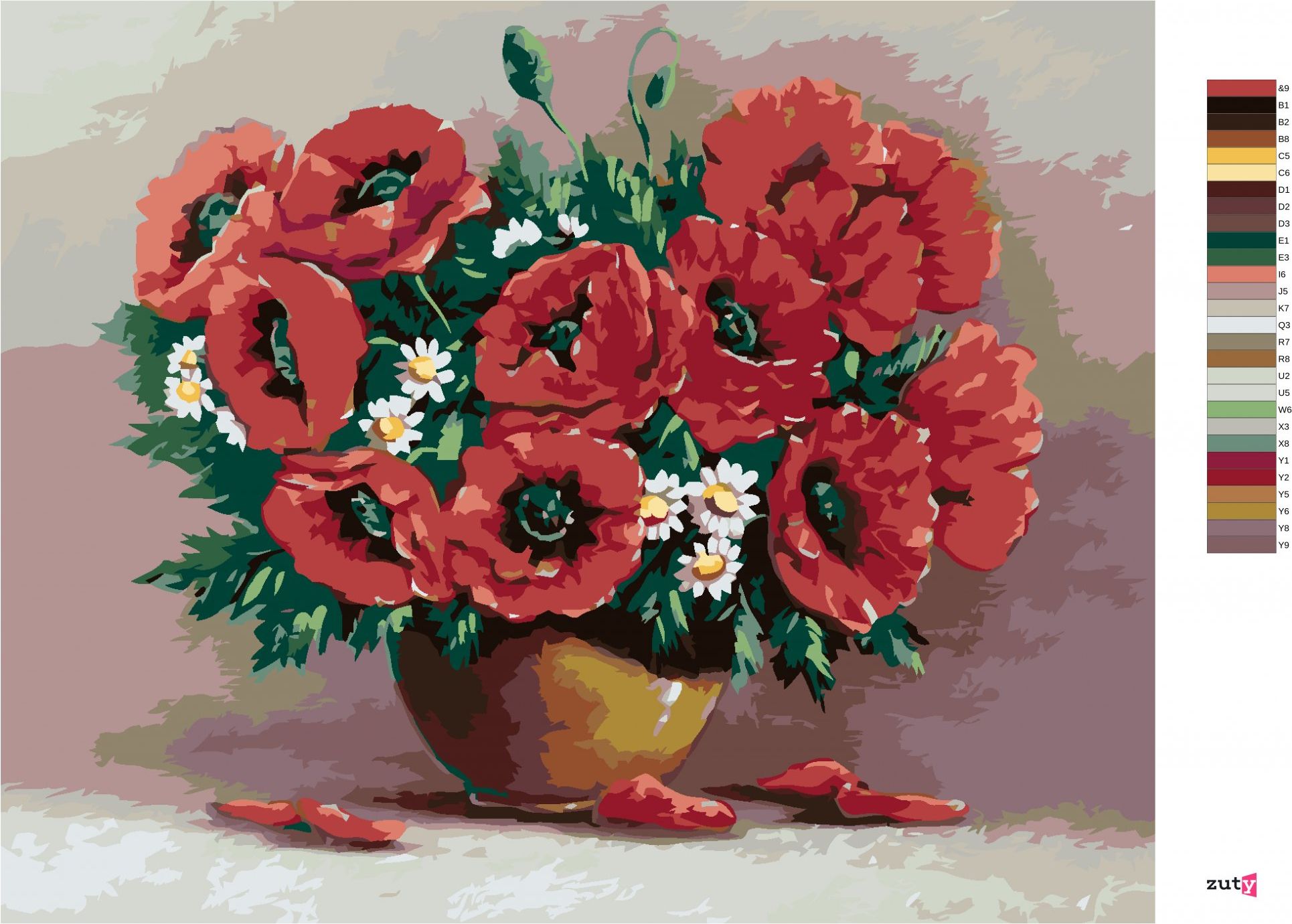 zuty Malování podle čísel - ČERVENÉ KVĚTINY V HNĚDÉ VÁZE - Rozměr: 40x50 cm, Rámování: Varianta: bez rámu a bez vypnutí plátna - obrázek 8