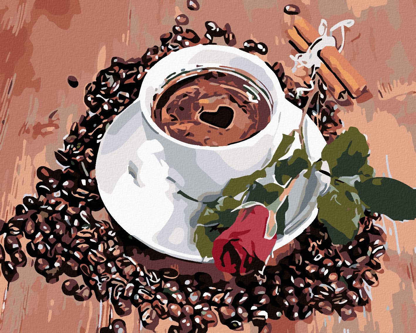 zuty Malování podle čísel - ŠÁLEK KÁVY A RŮŽE - Rozměr: 40x50 cm, Rámování: Varianta: vypnuté plátno na rám - obrázek 1