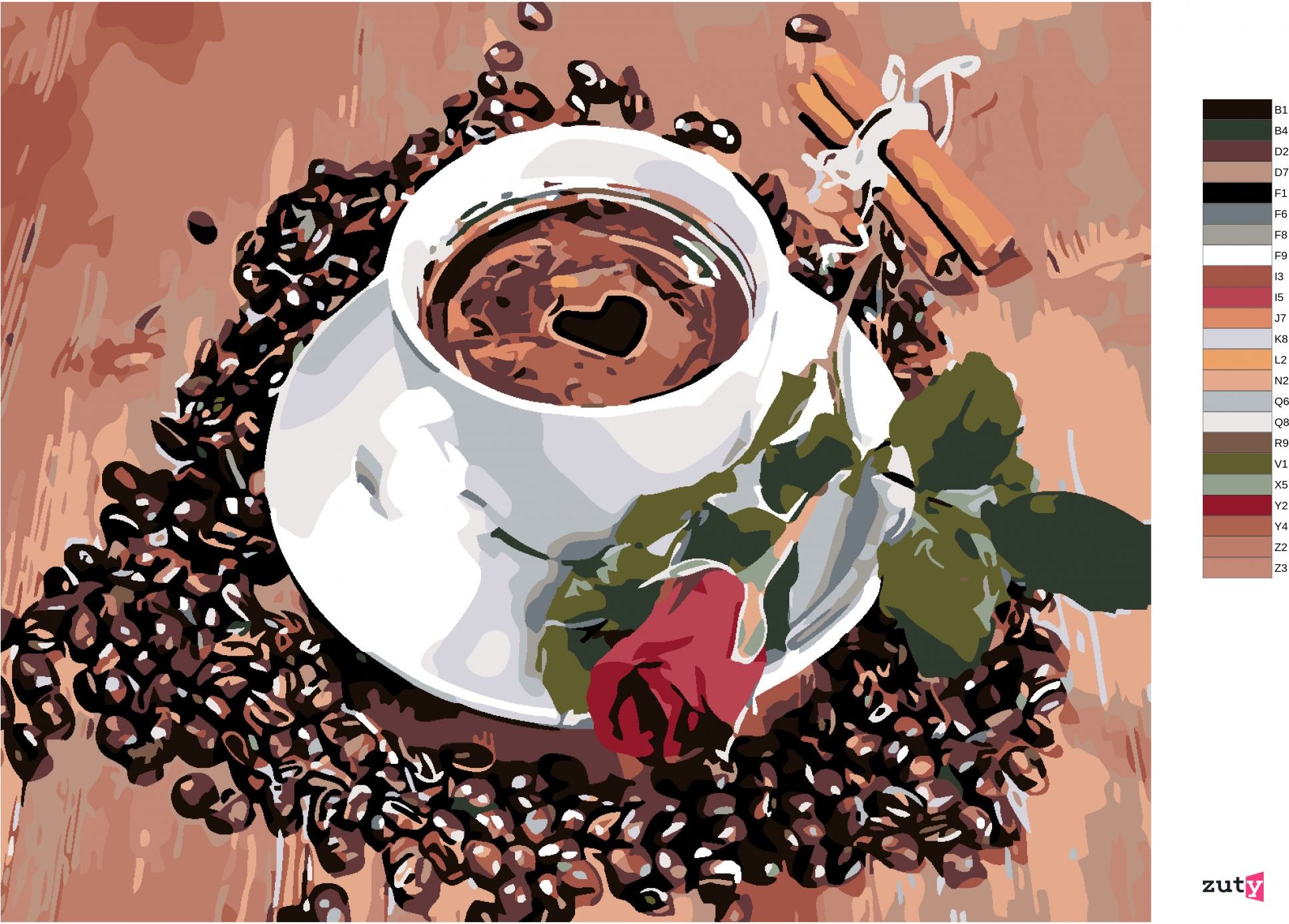 zuty Malování podle čísel - ŠÁLEK KÁVY A RŮŽE - Rozměr: 40x50 cm, Rámování: Varianta: vypnuté plátno na rám - obrázek 2