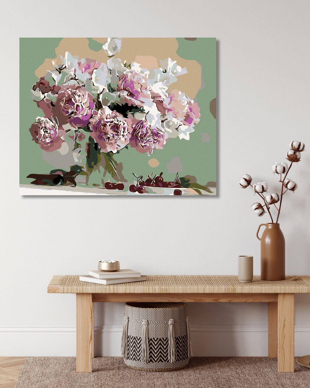 zuty Malování podle čísel - PIVOŇKY A TŘEŠNĚ - Rozměr: 40x50 cm, Rámování: Varianta: vypnuté plátno na rám - obrázek 6