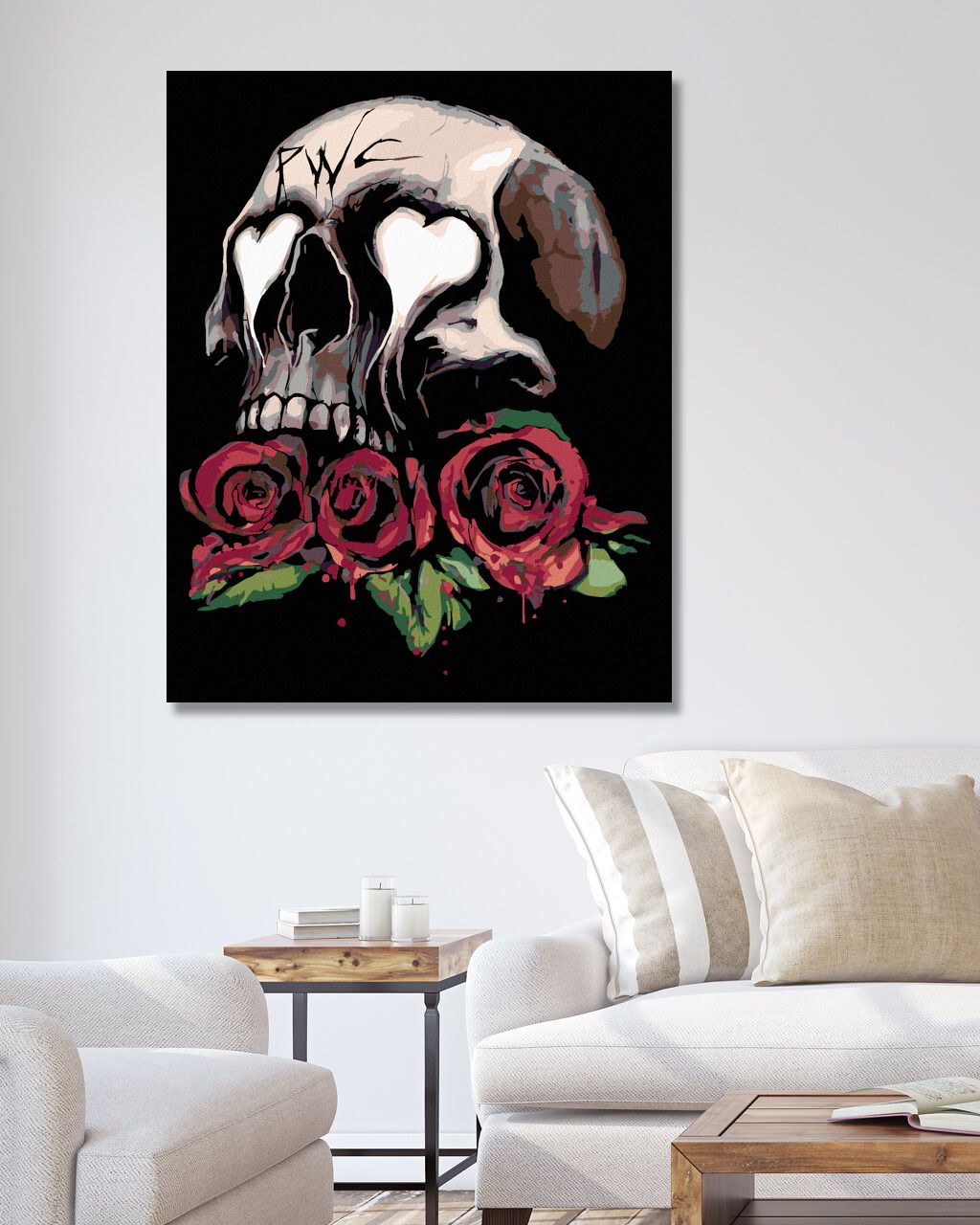 zuty Malování podle čísel - LEBKA A TŘI RUDÉ RŮŽE - Rozměr: 40x50 cm, Rámování: Varianta: bez rámu a bez vypnutí plátna - obrázek 8