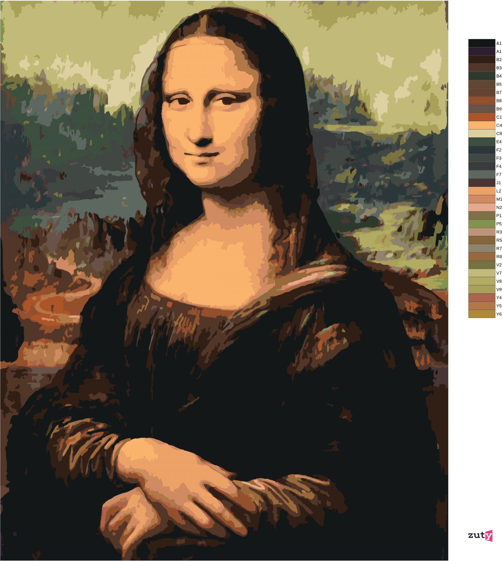 zuty Malování podle čísel - MONA LISA (LEONARDO DA VINCI) - Rozměr: 40x50 cm, Rámování: Varianta: bez rámu a bez vypnutí plátna - obrázek 7