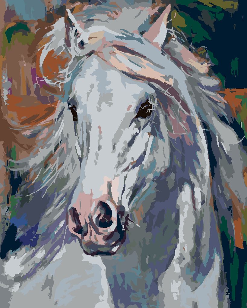 zuty Malování podle čísel - BÍLÝ KŮŇ S ROZEVLÁTOU HŘÍVOU - Rozměr: 40x50 cm, Rámování: Varianta: bez rámu a bez vypnutí plátna - obrázek 6