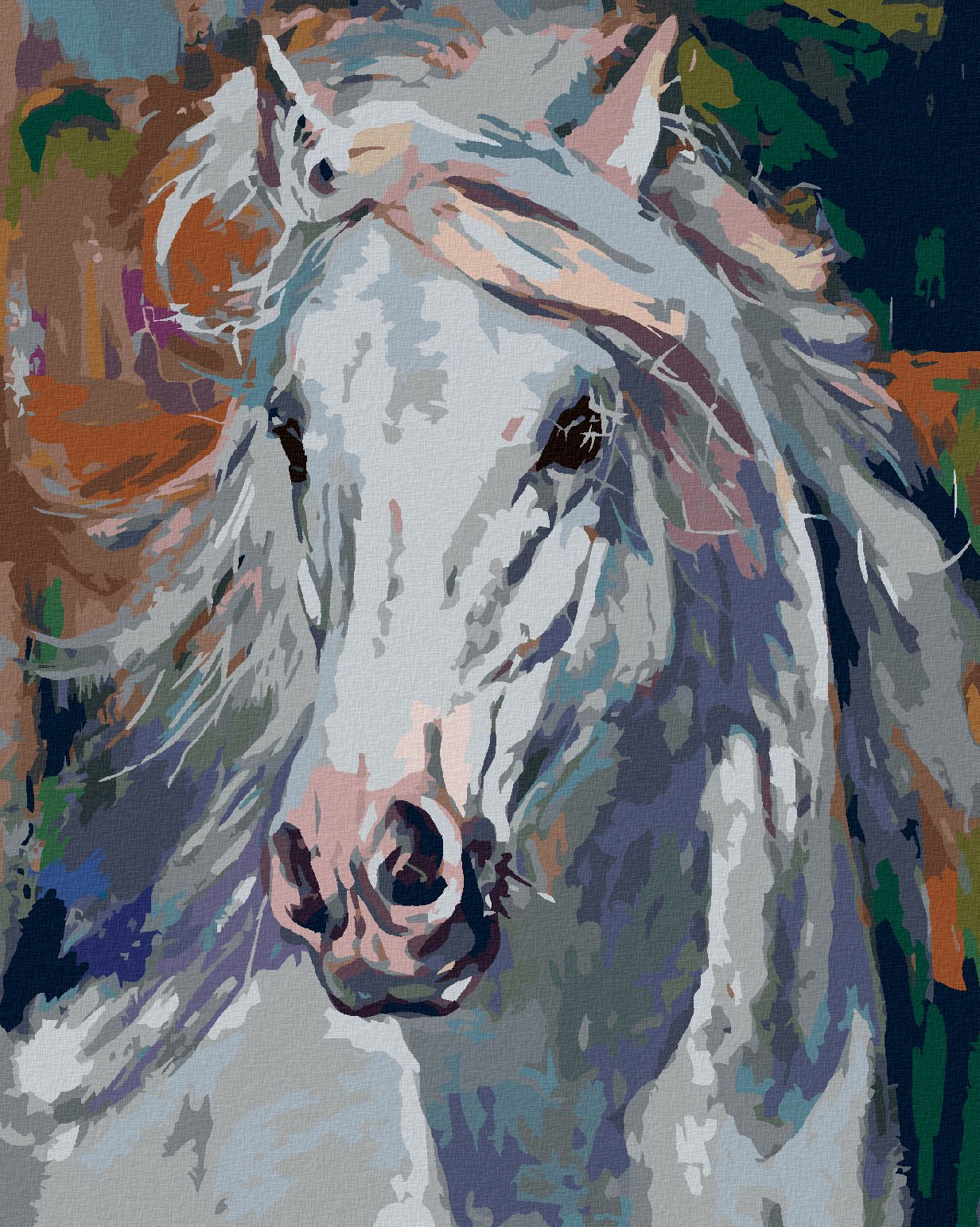 zuty Malování podle čísel - BÍLÝ KŮŇ S ROZEVLÁTOU HŘÍVOU - Rozměr: 40x50 cm, Rámování: Varianta: vypnuté plátno na rám - obrázek 1