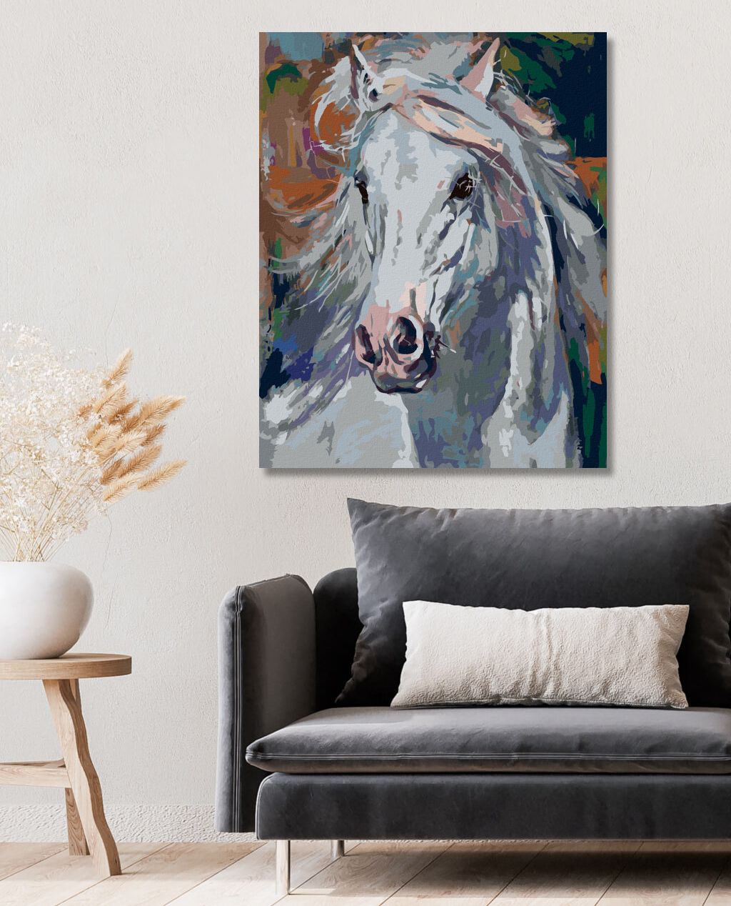 zuty Malování podle čísel - BÍLÝ KŮŇ S ROZEVLÁTOU HŘÍVOU - Rozměr: 40x50 cm, Rámování: Varianta: vypnuté plátno na rám - obrázek 3