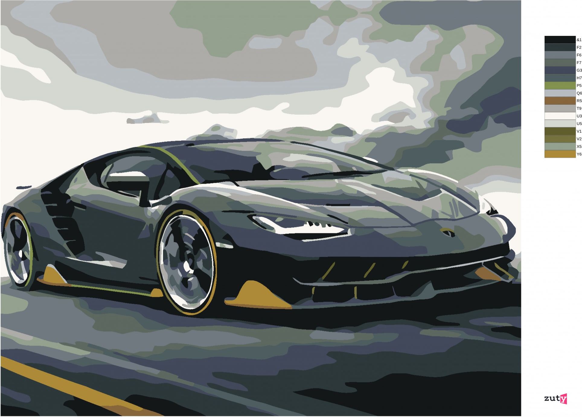 zuty Malování podle čísel - LAMBORGHINI - Rozměr: 40x50 cm, Rámování: Varianta: vypnuté plátno na rám - obrázek 7