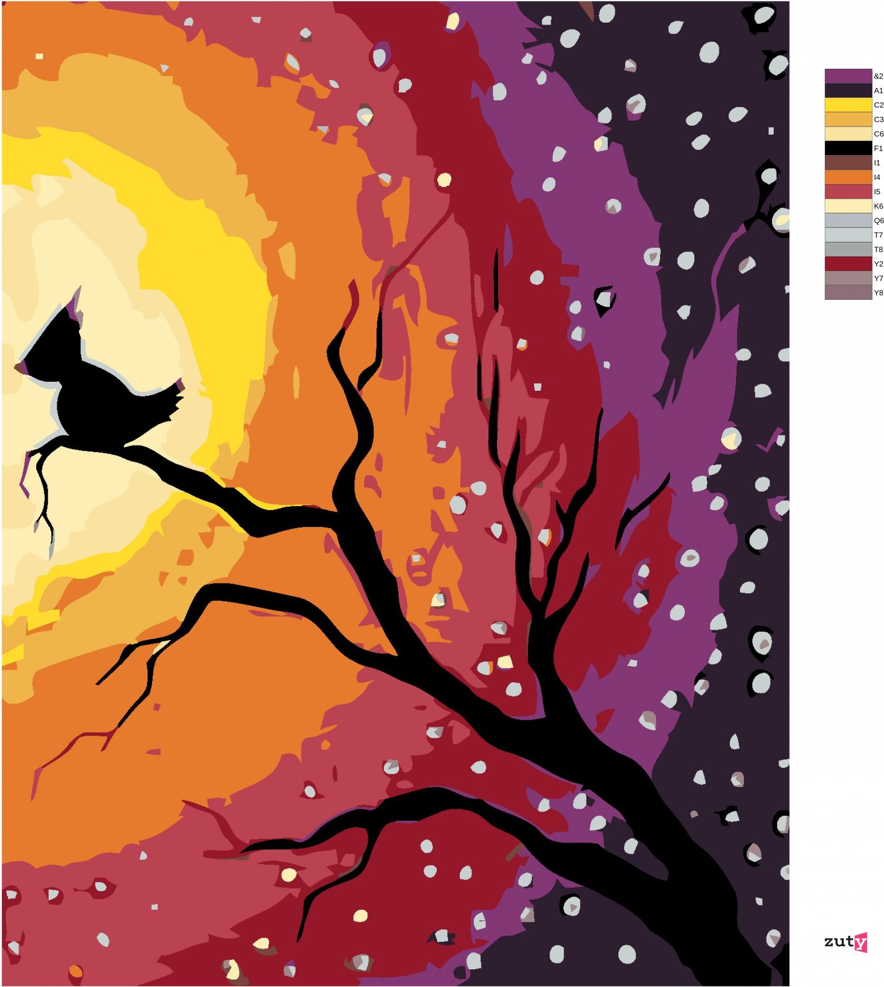 zuty Malování podle čísel - PTÁČEK NA VĚTVI A NOČNÍ OBLOHA - Rozměr: 40x50 cm, Rámování: Varianta: vypnuté plátno na rám - obrázek 2