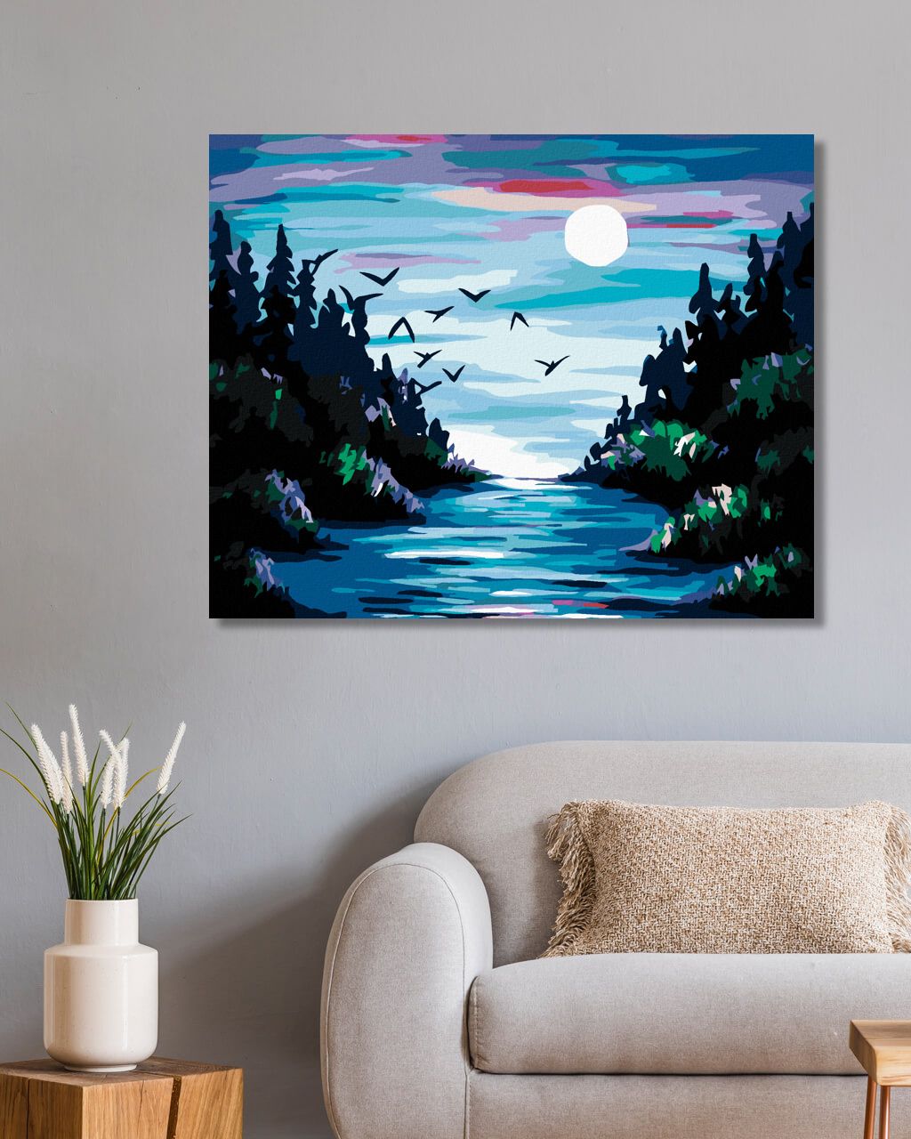 zuty Malování podle čísel - MĚSÍC NAD ŘEKOU - Rozměr: 40x50 cm, Rámování: Varianta: bez rámu a bez vypnutí plátna - obrázek 2